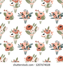 Vector seamless pattern with   bouquets for decoration greeting cards and flower shops design