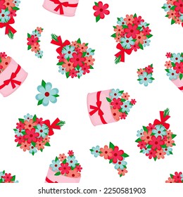 Vector seamless pattern. Bouquets of flowers. Present