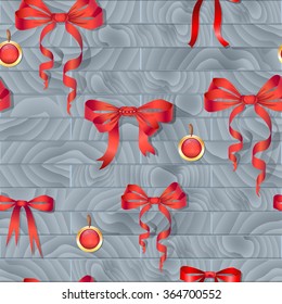 Vector  seamless pattern with  bows on a gray wooden background.