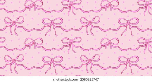 Vector seamless pattern with bows and ribbons. Hand drawn trendy pattern for background, print, scrapbook, fabric, textile design.
