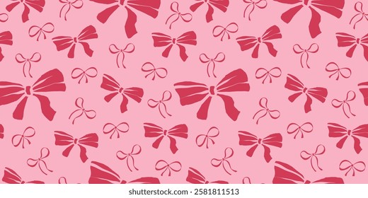 Vector seamless pattern with bows and ribbons. Hand drawn trendy pattern for background, print, scrapbook, fabric, textile design.
