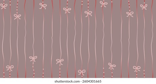 Vector seamless pattern with bows and ribbons on purple background. Hand drawn trendy pattern for background, print, scrapbook, fabric, textile design.