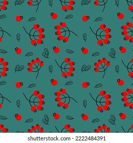 Vector seamless pattern branch with red berries.Floral pattern.