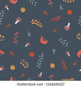 Vector seamless pattern with branches and autumn things. Thanksgiving day, anniversary, baby shower, birthday, children's party, autumn holidays
