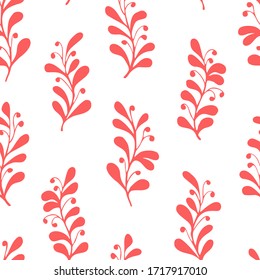 Vector seamless pattern with branches in folk style. Cute simple design for wallpaper, fabric, textile, wrapping paper
