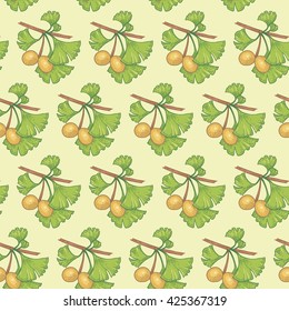 Vector seamless pattern. Branches of ginkgo biloba. Illustration for design packaging, paper, wallpaper, fabrics, textiles.