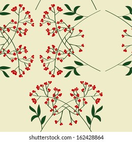 Vector seamless pattern with branches, leaves and berries