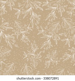 Vector seamless pattern with branches of mistletoe. For fabric, wrapping paper, print and web projects. Greeting card design. Vector mistletoe. Winter template.