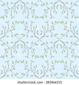Vector seamless pattern with branches on blue background