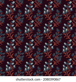 Vector seamless pattern with  branches of wild flowers. Minimalistic graphic   drawing. Design for wrapping paper, textile, paper, background