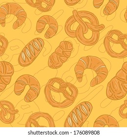 Vector seamless pattern with bread. Bakery pattern.