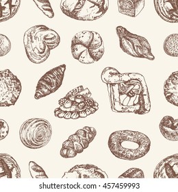 Vector seamless pattern with bread. Hand drawn sketch
