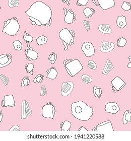 vector seamless pattern breakfast cups,cake and teapot