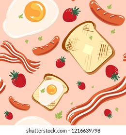 Vector Seamless Pattern with Breakfast Illustrations