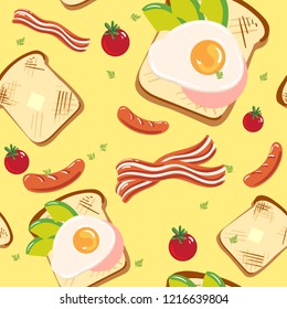 Vector Seamless Pattern with Breakfast Illustrations