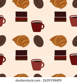 vector seamless pattern breakfast pastries and coffee beans