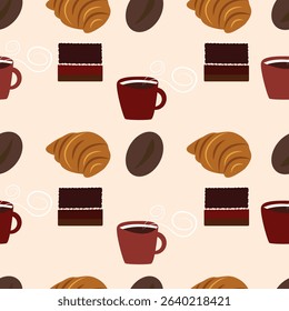 vector seamless pattern breakfast pastries and coffee beans	