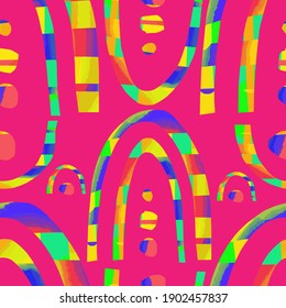 Vector seamless pattern with bright abstract rainbow shapes. Colorful background with rainbow for childrensooo textile, spring, holiday packaging