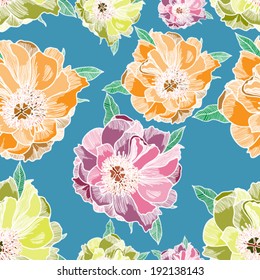Vector seamless pattern with bright abstract flowers