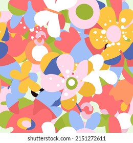 Vector seamless pattern with bright abstract flowers.