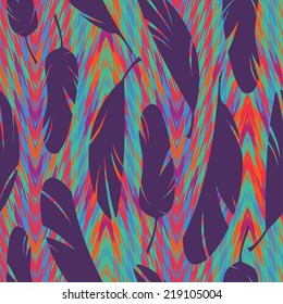 Vector seamless pattern. Bright abstract feathers. Carnival, celebration, fun. 