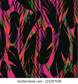 Vector seamless pattern. Bright abstract feathers. Carnival, celebration, fun. 