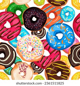 Vector Seamless Pattern with bright and appetizing donuts. Pattern for Wallpaper, wrapping paper, and other decoration.