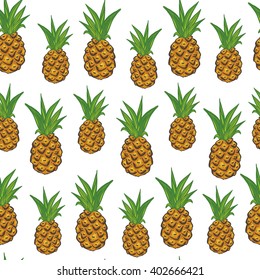 Vector seamless pattern with bright beautiful pineapple. Seamless pattern on white background.