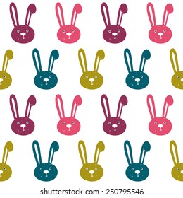 Vector seamless pattern with bright bunnies. Hand drawing texture with rabbits. Bright stylish background.