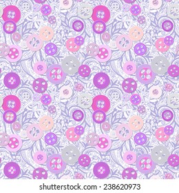 Vector seamless pattern with bright buttons and floral 