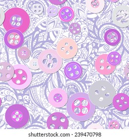 Vector seamless pattern with bright buttons and floral  ornament