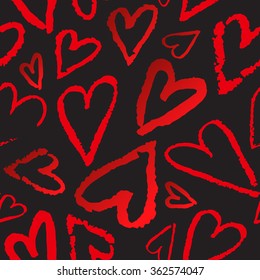 Vector seamless pattern with bright colorful handmade hearts.