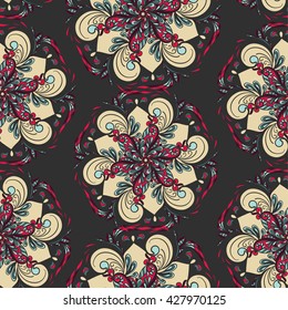 vector seamless pattern with bright colors, mandala, colorful background