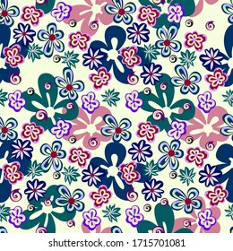 Vector seamless pattern, bright decorative multi-colored fabulous flowers, on a light background for the design of children's textiles, wrapping paper, wallpaper.