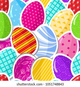 Vector seamless pattern of bright Easter eggs. Ideal for greeting cards, wallpapers, gift paper, cobwebs, textiles, backgrounds