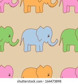 Vector seamless pattern with bright elephants