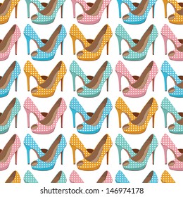 Vector seamless pattern with bright fashion shoes