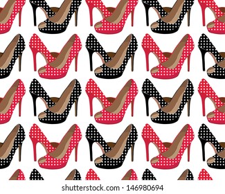 Vector seamless pattern with bright fashion shoes