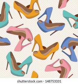 Vector seamless pattern with bright fashion shoes