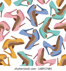 Vector seamless pattern with bright fashion shoes