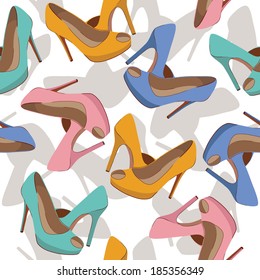 Vector seamless pattern with bright fashion shoes