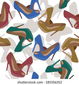 Vector seamless pattern with bright fashion shoes