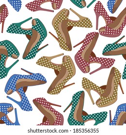 Vector seamless pattern with bright fashion shoes