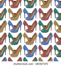 Vector seamless pattern with bright fashion shoes