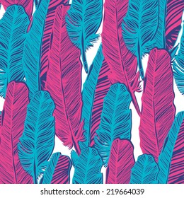Vector seamless pattern of bright feathers.