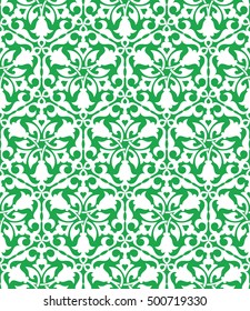 Vector seamless pattern with bright floral ornament. Vintage design element in Eastern style. Traditional arabic decor background.