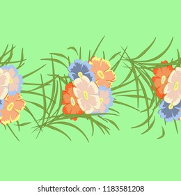 vector seamless pattern with bright flowers on a colored background