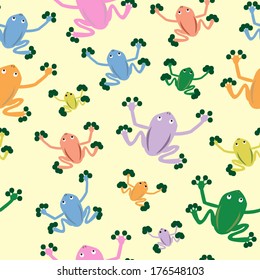 Vector seamless pattern with bright frogs