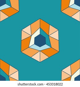 vector seamless pattern with bright geometry figure on blue background