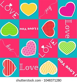 Vector seamless pattern of bright hearts. Ideal for greeting cards, wallpapers, gift paper, cobwebs, textiles, backgrounds